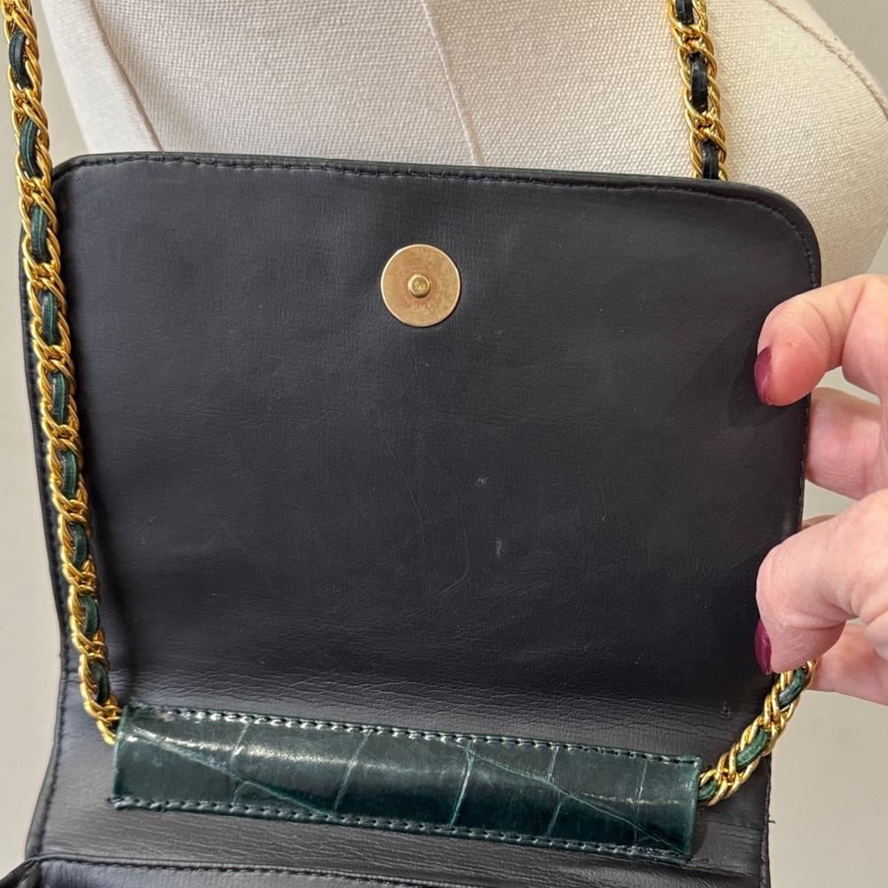 Vintage L.J. Simone New York Crocodile-Embossed Leather Bag – Deep Forest Green - Picture 8 of 11